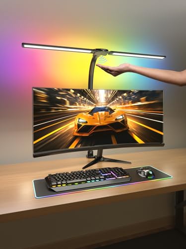 Radlfut RGB Double Swing Arm Desk Lamp - 24W Ultra Bright Auto Dimming Desk Light, Multi-Angle Adjustment, Touch Control Desktop Lamp- Ideal for Home Office, Gaming, Reading, Work