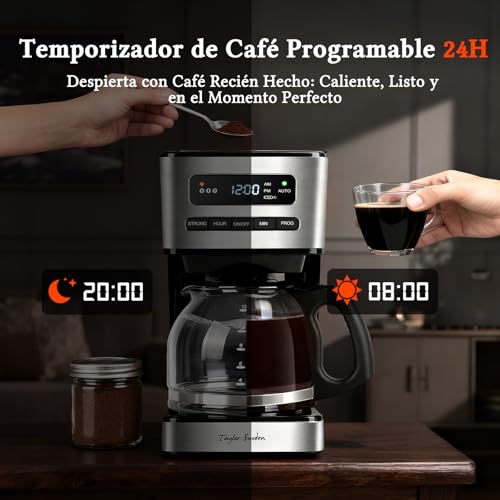 Miniatura 3 de Taylor Swoden Cafetera Goteo 12 Tazas 1.8l - Programable 24h Con Led, 3 Niveles Modo Café Helado, Jarra Borosilicato, 40 Min Mantener Caliente Autoapagado, Autolimpieza, Antigoteo, Inoxidable, 900w