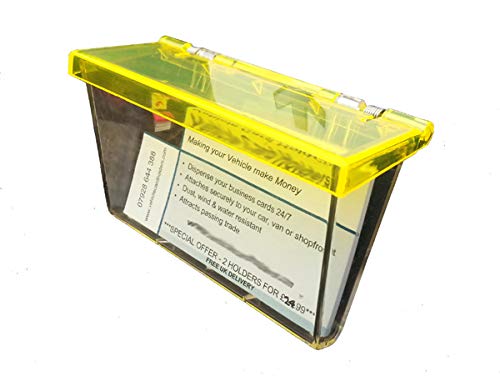 VCH Waterproof Outdoor Business Card Holder for Vehicles & Real Estate Signs | Weatherproof Clear Acrylic Dispenser Box with Yellow Lid | Heavy Duty Sticky Tape Mount for Cars, Trucks & Vans