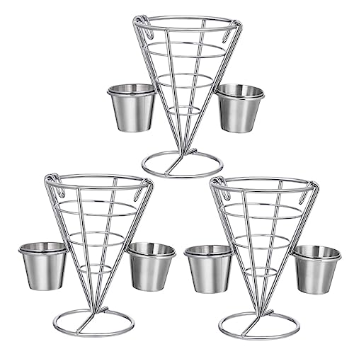 ABOOFAN 3pcs Appetizer Serving Rack Food Display Stand Large Wire Cone French Fry Fries Dip Holder