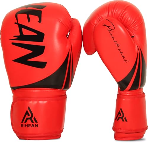 RIHEAN Box-Trainingshandschuhe für Herren, Damen, Kinder, Premium-Qualität, leicht, stoßdämpfend, Boxhandschuhe für Boxen, MMA, Muay Thai, Kickboxen, Victory Serie, 340 g, Rot