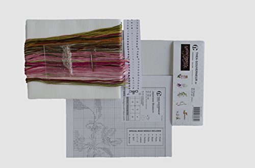 Thea Gouverneur - Counted Cross Stitch Kit - Japanese Blossom - Aida - 18 Count - Embroidery Kit for Adults - DMC Embroidery Threads and Other Cross Stitch Supplies Included - 481A