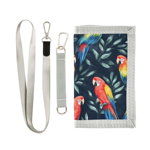 ALAZA Kids Wallets for Boys Girls Toddler Trifold Wallet Children Small Colorful Parrots with Zipper Coin Pocket