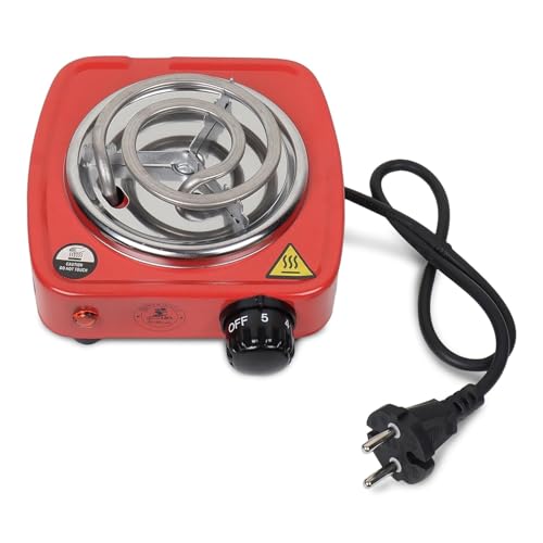 Image of Electric Cooking Heater, Single Burner, Red, Portable Coil Hot Plate with Adjustable Temperature Knob