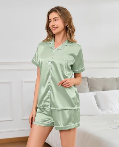 Image of Brezzistaxs Satin Pajamas Set For Women, Classic Fit Soft