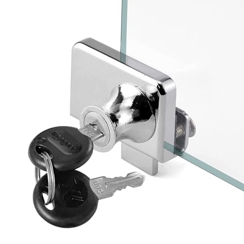 Zinc Alloy No Drill Glass Door Lock Double Door Display Cabinet Lock 2 Keys for 0.21-0.31inch Glass, Double Glass Locker Lock (Silver 1 pcs, A409)
