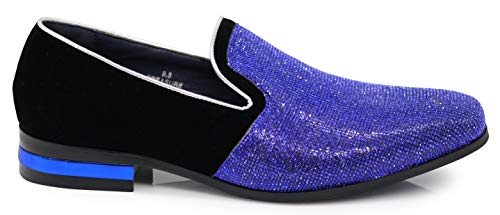 TRS Men Rhinestone Round Toe Suede Chrome Heels Dress Loafer Slip On Fashion Shoes (8.5 D(M) US, Royal Blue) by Enzo Romeo - Used condition - Image 2
