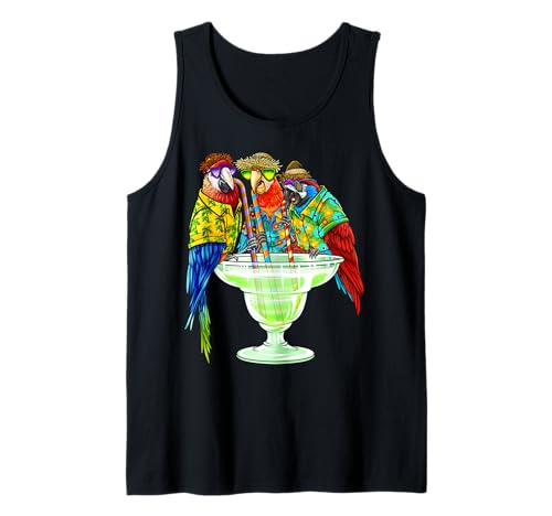 Parrots Drinking Margarita Hawaiian Shirt Vacation Birds Tank Top