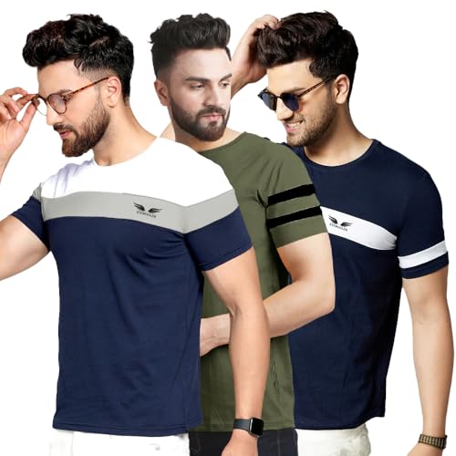Image of Noble Monk Men Regular Fit T-Shirt | Round Neck | Half Sleeve | Self Design | Casual T Shirt for Men