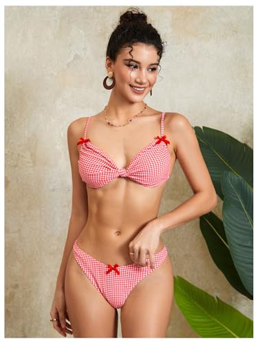 Milumia Women's Y2k Gingham Print Bikini Swimsuit 2 Piece Bow Decor Bathing Suits4