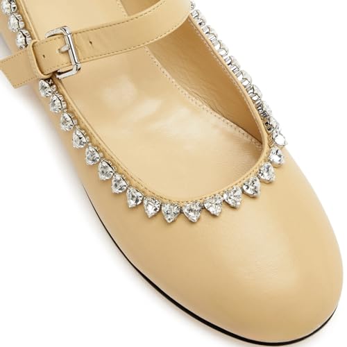Sparkly Rhinestone Round Toe Adjustable Ankle Strap Ballet Flats for Women,Women's Diamond Mary Jane Flats Stylish Low Heel Crystal Ballerina Shoes Casual Dress Daily Work Office Shoes4