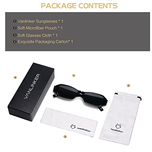 Vanlinker Black Rectangle Polarized Sunglasses For Women Retro 90S Trendy Uv400 Protection Square Vl9680 Black Frame Grey Lens #TOP4