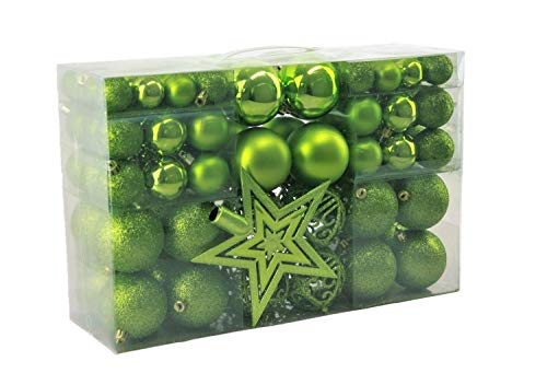 Geschenkestadl 1717S 100 Weihnachtskugeln und Baumspitze Stern (Grün)