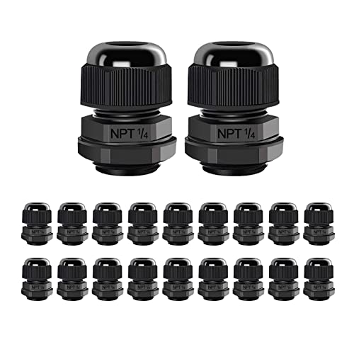 AIRIC 20 prensaestopas de cable NPT de 1/4 pulgadas de nailon PA66, IP68, impermeables, ajustables, para alivio de tensión, conectores de agarre de prensaestopas de alambre con juntas y contratuerca