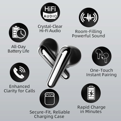 Image of Wireless Earbuds 2 Pack, ANC in-Ear Bluetooth Headphones, Big Bass Durable, Lightweight Design for Noisy Factories, Gym, and Travel, 60 Hour Long Playtime (Glossy Black)