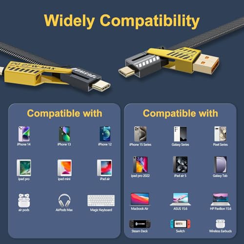Image of 65W 4 in 1 Multi Function Braided Fast Charging Cable with Ligtning to USB-C, Type C-C, Lighning to USB, Military Grade Durability, Compatible for iPhone, Samsung, Oneplus Series & More