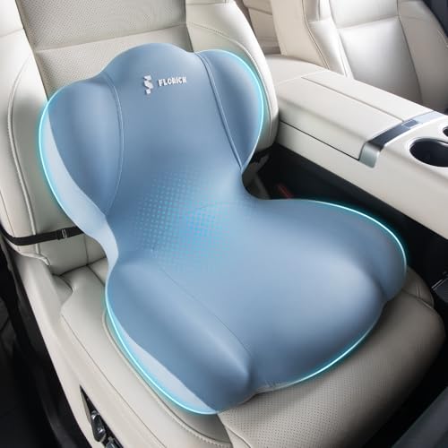 Image of FLORICH Memory Foam Truck Seat Cushion,Car Seat Cushion and Lumbar Support Pillow for Office Chair, Ergonomic Back Support & Sciatica Relief for Long Drives(Blue)