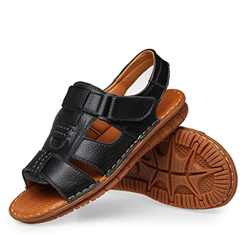 Men Sandals Hollow Out Breathable Genuine Leather Casual for Driving Flat Men Sandals(42)2