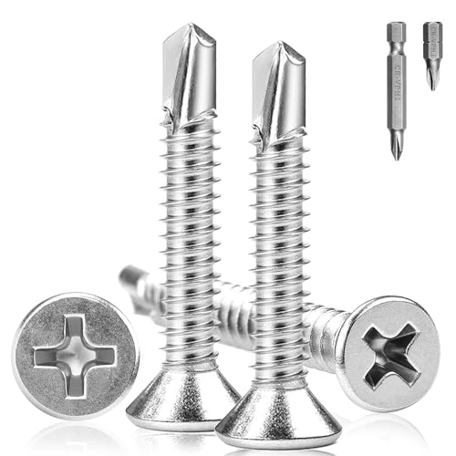160 Stück Selbstschneidende Schrauben Senkkopf M4.2x25mm Blechschrauben Senkkopf 410 Edelstah Bohrschrauben Kreuzkopf Schrauben Selbstschneidend mit Zwei PH1 Bits Metallschrauben für Blechbefestigung