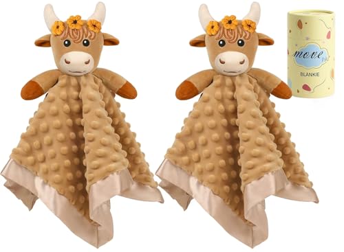Image of Baby Security Blanket, Soft Baby Lovey Toy Blanket for Girls, Snuggle Toy Lovie Newborn Gift, 2PCS Babies Blankie Girl Highland Cow 16 Inch