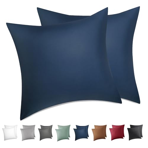 BEDSURE Kissenbezug 80x80 2er Set - 100% Baumwolle Kopfkissenbezug 80x80, Kissenbezüge mit Reißverschluss, Oeko-TEX, Kissenhülle - Weich Atmungsaktiv und Langlebig für Bett Sofa, Blau