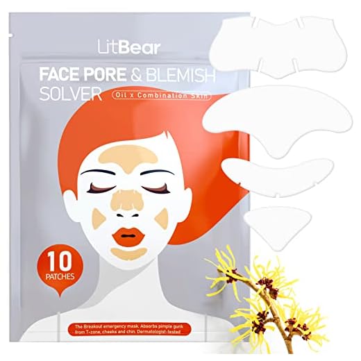 LitBear Pimple Patches for Face, XL Hydrocolloid Face Mask for Acne with Witch Hazel Oil, 10 Large Pimple Patches for Zit Breakouts on Nose, Chin, Forehead & Cheeks, Acne Patches for Whole Face