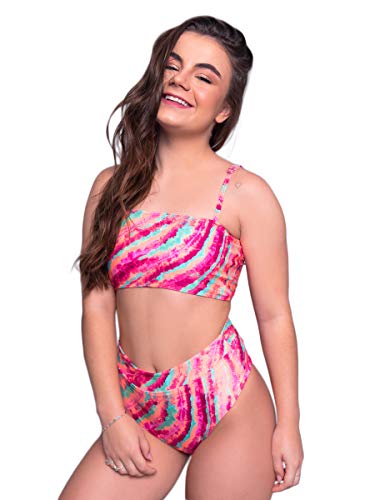 Biquini Top Faixa Estampado Sem Bojo Moda Praia Hot Pants Cintura Alta (Rosa, M)