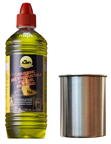 Moritz Starter Lot de 3 flacons de gel combustible 1000 ml + 2 boîtes en acier inoxydable 500 ml pour brûleur de cheminée