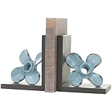 Deco 79 Metal Boat Decorative Bookends Distressed Propeller Non Skid Bookends with Brown L-Shaped Stands, Set of 2 Office Bookends6 W, 7' H, Teal