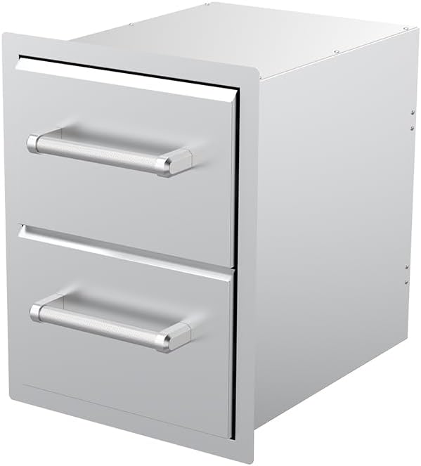 SPIRE 18" Built-in Stainless Steel Vertical Double Drawers (10"/10"), 2 Drawers, Outdoor Grilling & Cooking, Perfect for Custom Island Kitchens, BBQ Islands, Universal Mount, Heavy-Duty, 780-0016B