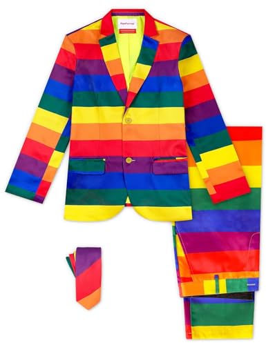 Men's 3-Piece Pride Rainbow Suits, Two Button Jacket & Pants & Tie3