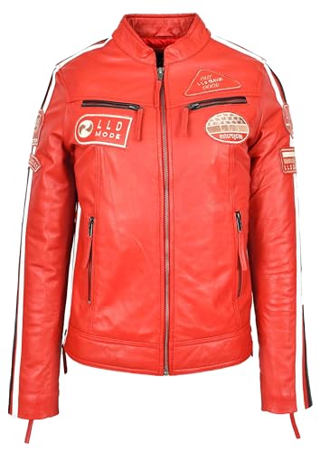 Veste de moto rétro femme cuir rose blouson Cafe Racer vintage de motarde