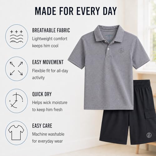Image of AEROPOSTALE Boys Shorts Set 2 Piece Polo Shirt and Matching Shorts | Structured Collar, Two-Button Placket, Embroidered Logo Detail, Short Sleeve Design