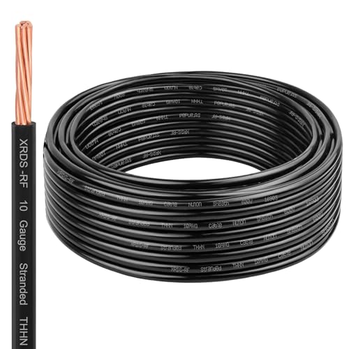 Image of XRDS -RF 10 AWG 25FT THHN Stranded Wire - Nylon Insulated Pure Copper Electrical Cable for Conduit Wiring - Black - 600V Rated