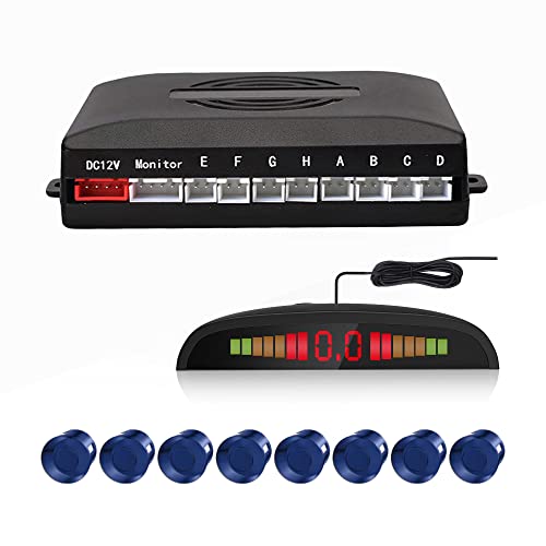 Voiture Système Radar de Recul, Cocar Buzzer Radar Parking Kit LED Écran avec Distance Affichage + 8 Capteurs + Avertissement sonore(Bleu)