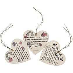 ECSiNG 3 placas colgantes de madera con forma de corazón con cuerda de 30 cm, 10 x 10 x 0,3 cm, texto en inglés ´´Here's a Big Hug/Friend´´, decoración para amigos
