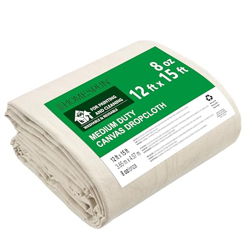 Homespun Canvas Drop Cloth for Painting - Reusable Thick Cotton (12x15 ft 1 Pack) - Heavy Duty Canvas Drop Cloth for Furniture Covers - Idel for Curtains Camping Shelter Painting & Dust Protection