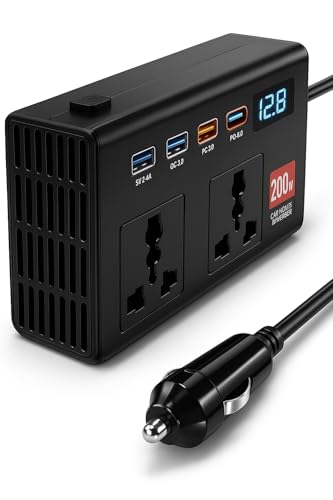 Image of Fire Turtle 7in1 200 Watt Car Laptop Charger Fast Charging /Power Car Inverter Portable,12V DC to 220V AC Socket Converter2 USB (3A & 2.4A) + 2 Type-C (30WPD & 2.4A) for Laptop, Mobile & Others (7in1)
