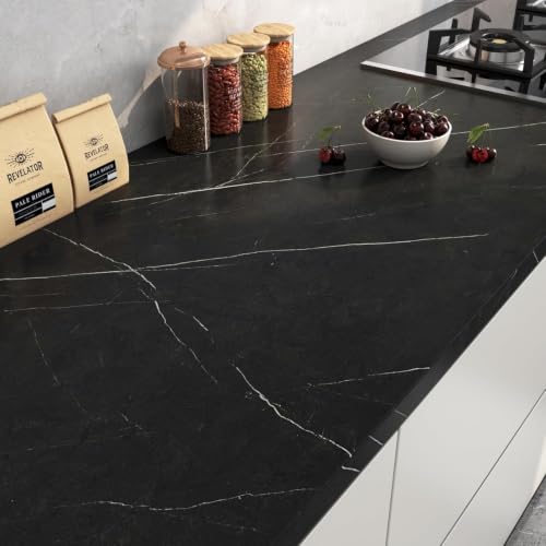 FunStick 36"x200" Black Marble Contact Paper Peel and Stick Countertop Paper Waterproof Contact Paper for Cabinets Removable Black Marble Wallpaper for Kitchen Bathroom Counter Top Covers Walls Table