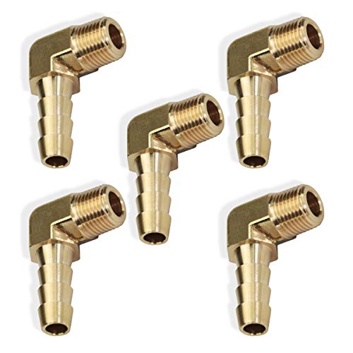 Boeray 5Pcs 90 Degree Elbow Brass Hose Barb Fitting -1/4" Barb To 1/8" Male Npt Adapter #TOP3