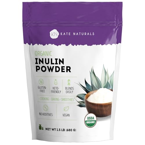Image of Kate Naturals Inulin Powder Organic from Blue Agave (1.5lb) Soluble Prebiotic Fiber for Coffee, Yogurt & Smoothies