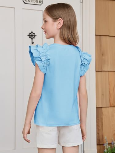 Image of Haloumoning Girls T Shirts Double Layer Ruffle Short Sleeve Kids Summer Crewneck Tunic Tee Tops 5-14 Years