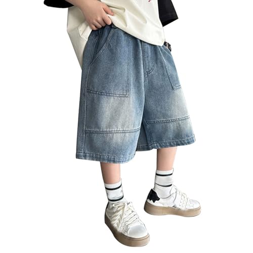 Short jean garçon cargo ample et décontracté à taille élastique