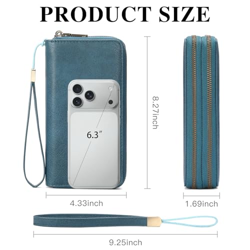 GOIACII Wristlet Wallets for Women 2 Zip Around Ladies Clutch Teal - Image 4