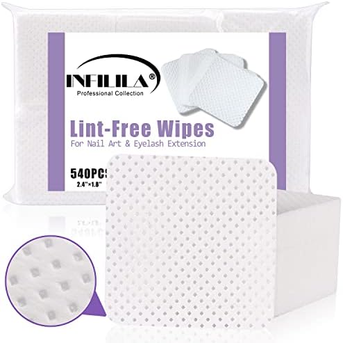 NXJ INFILILA Lint Free Nail Wipes, 540PCS Non-Woven Fabric Dry Nail Prep Wipes, Super Absorbent Nail Polish Remover Wipes Lash Extensions Glue Nail Cleaning Pads for Salon Supplies