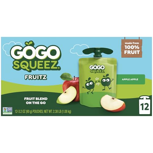 Image of GoGo squeeZ No Sugar Added Applesauce, Apple Apple, 3.2 oz, 12 Count
