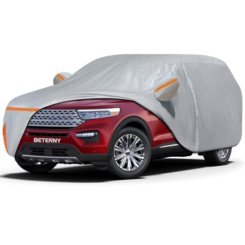 Image of Car Cover for 2006-2025 Ford Explorer, Waterproof Custom-fit All Weather Sun Rain UV Dust Snow Protection Outdoor Explorer Full Car Cover with Door Zipper and Cotton Lining-Grey
