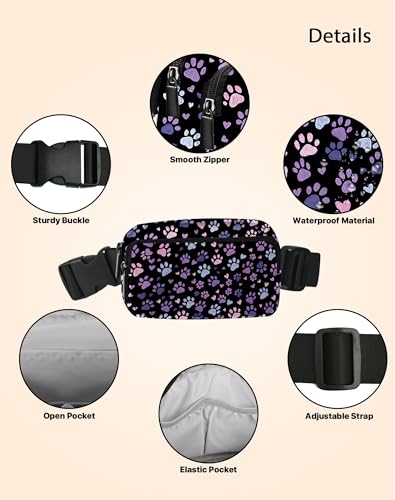 Image of Paw Print Fanny Pack Lightweight Belt Bag Fashion Waist Pouch | Waterproof, Crossbody Bags for Women, Sports, Running, Traveling, Hiking