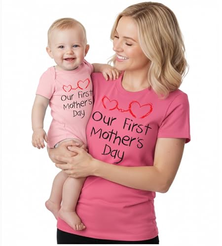 Image of Tstars Our First Mother's Day Mom and Baby Matching Shirts - Mommy and Me Outfit Gift for New Moms and Infant