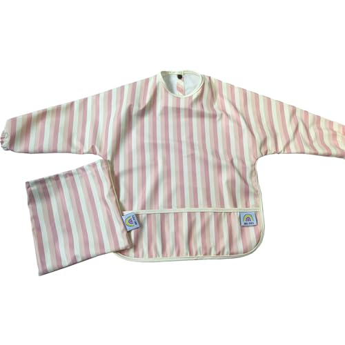 ARI MES Long Sleeves Waterproof Baby Bibs for Eating - Pink Stripes, Small - Wearable, Coverall for Toddler, Long Sleeve Bib, Smock Apron for Feeding - Applicable for 6-72 Months